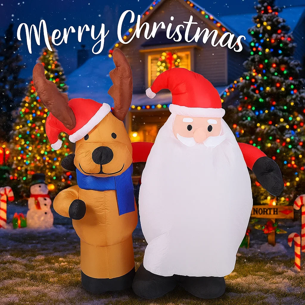 4.92FT Inflatable Santa Claus Reindeer Toy with LED Lit Xmas Yard Lawn Garden Party Decor Christmas Home Supplies Ornaments Gift