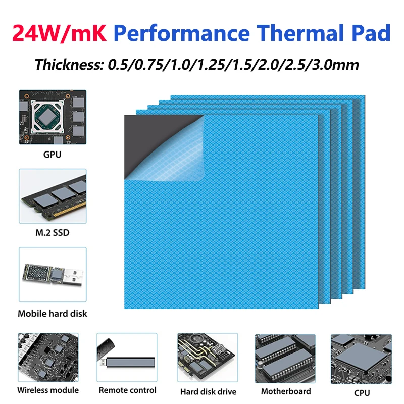 

24W/MK GPU CPU Thermal Pad Heatsink Cooling Conductive Silicone Pad 100x100mm High Quality Thermal Pad thermal insulation