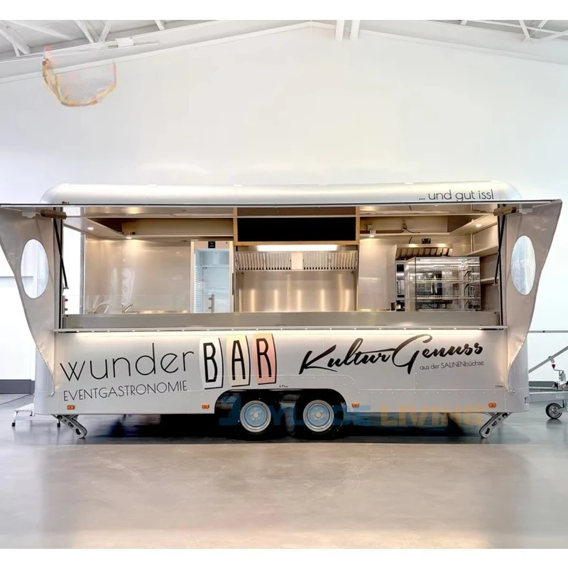 Camion de restauration mobile en aluminium et fibre de verre avec cuisine complète, résistant à la rouille, idéal pour les bonbons et les aventures en plein air