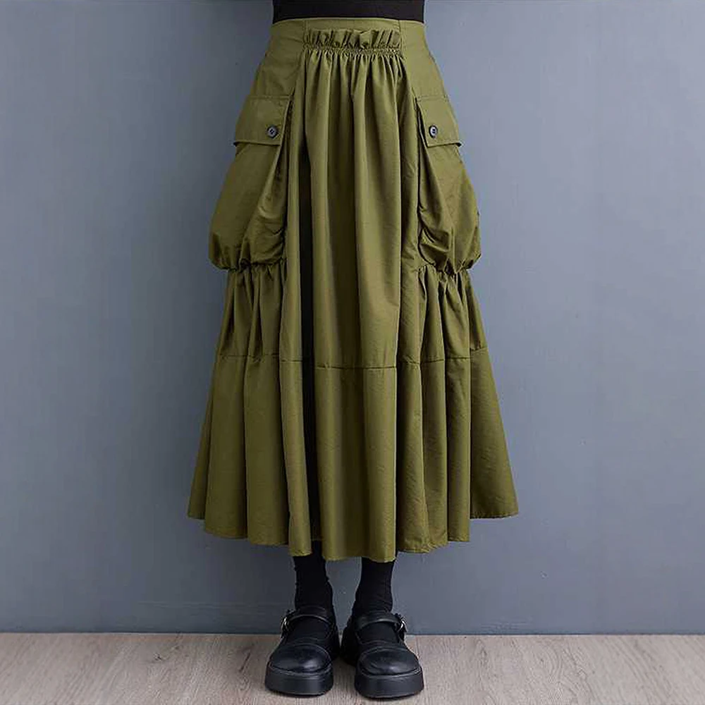 กระโปรงทรงเอ ยูนิคที รุ่นเรียบหรูสำหรับผู้หญิง มีกระเป๋า ดีไซน์เลเยอร์ เอวธรรมชาติ ความยาวปานกลาง เหมาะสำหรับใส่ในชีวิตประจำวัน แฟชั่นฤดูร้อน