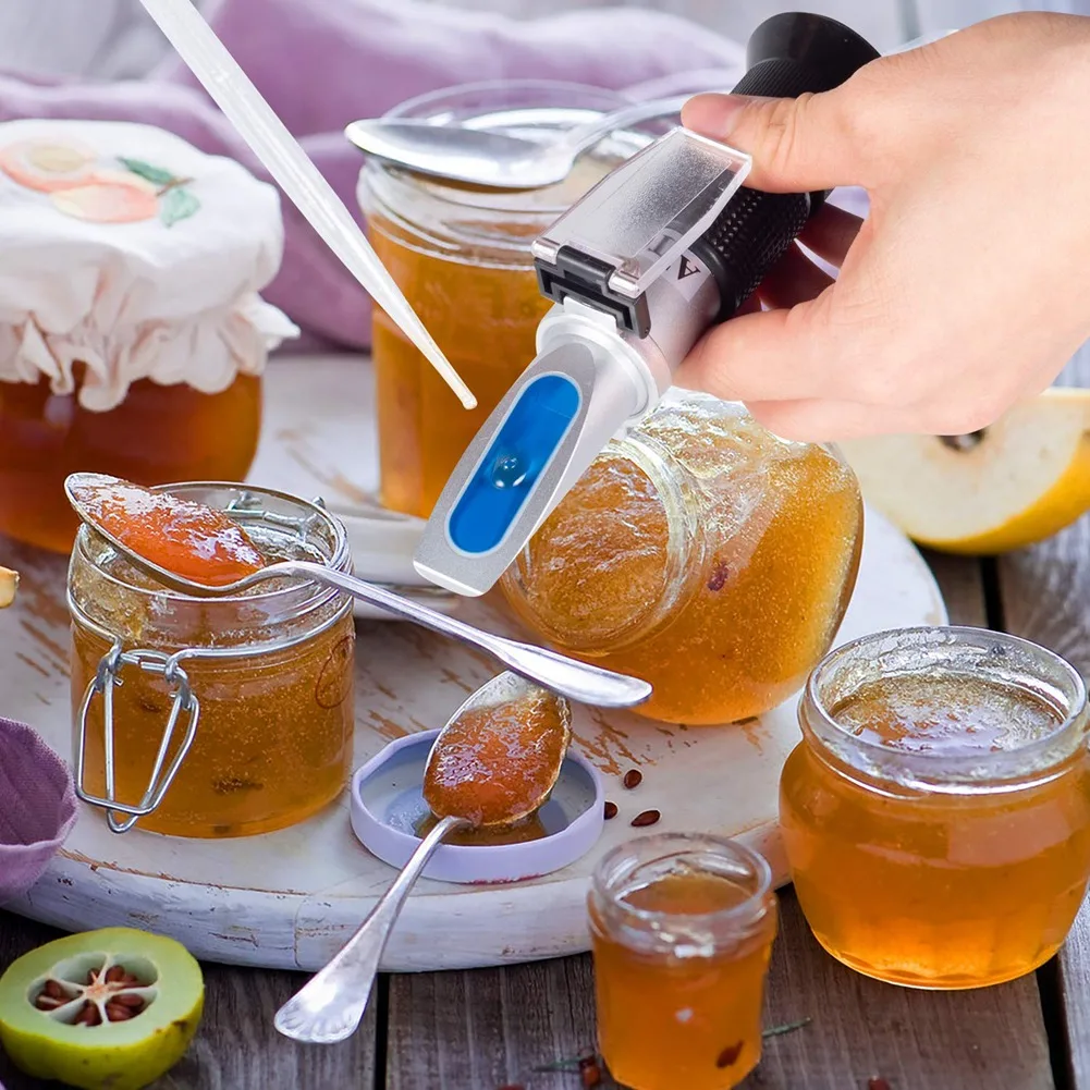 

Надежный рефрактометр меда с рефрактометром ATC для влажности меда, многофункциональный ручной измеритель точки замерзания с защитой от замерзания