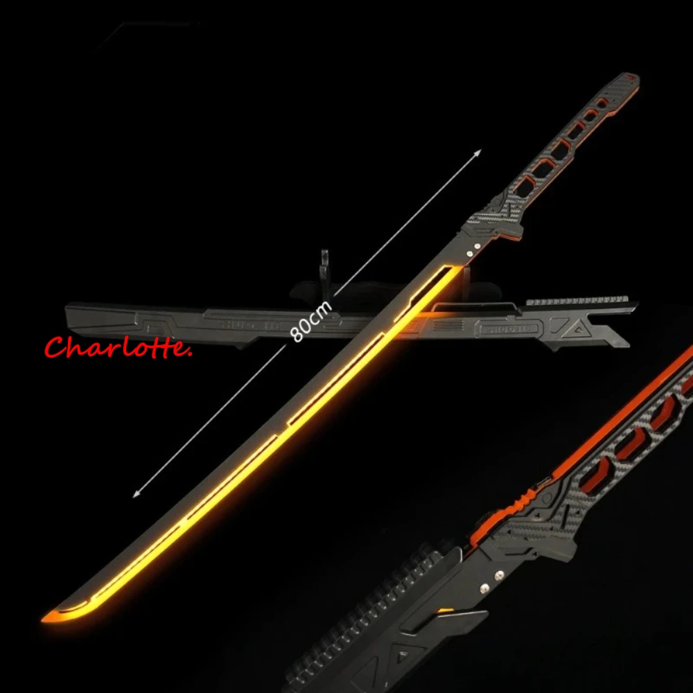 80cm Cyber 2077 Thermal Samurai Blade Model Hair Light Sword Cosplay Prop Function Wind Belt Sheath Blade Acrylic Birthday Gifts
