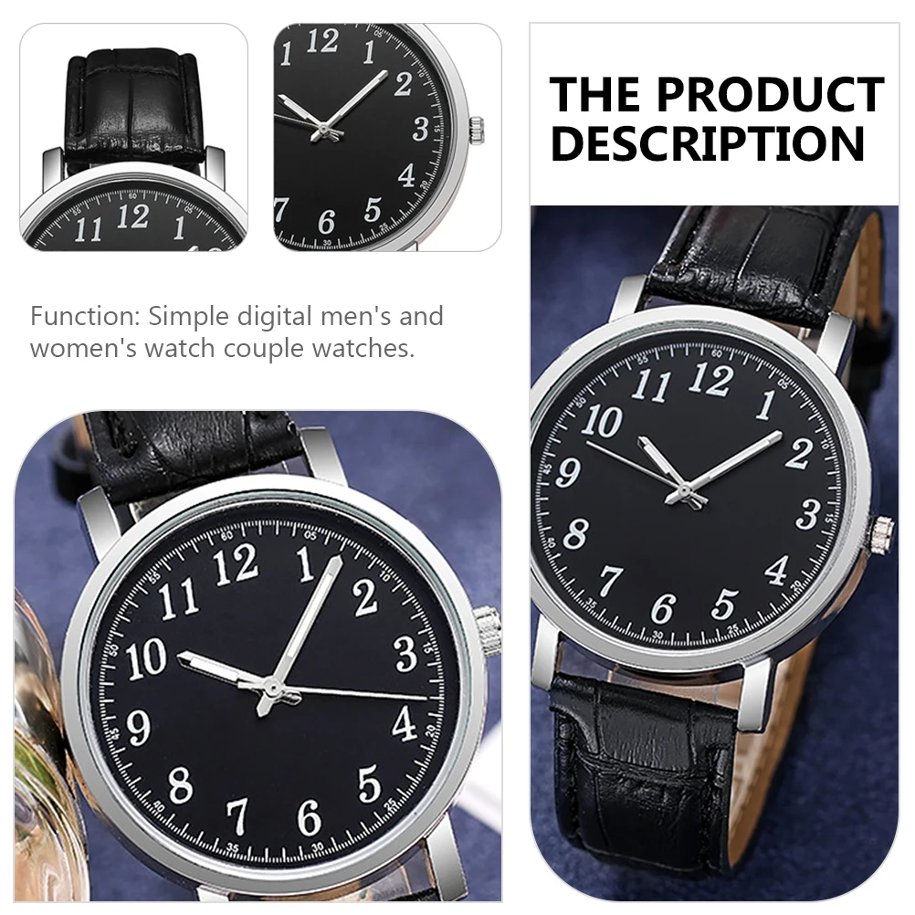 

2 pcs Couple Watches Durable Fashion Wrist Watches Classic Black Alloy Design Reliable Quartz Movement Leisure Outdoor