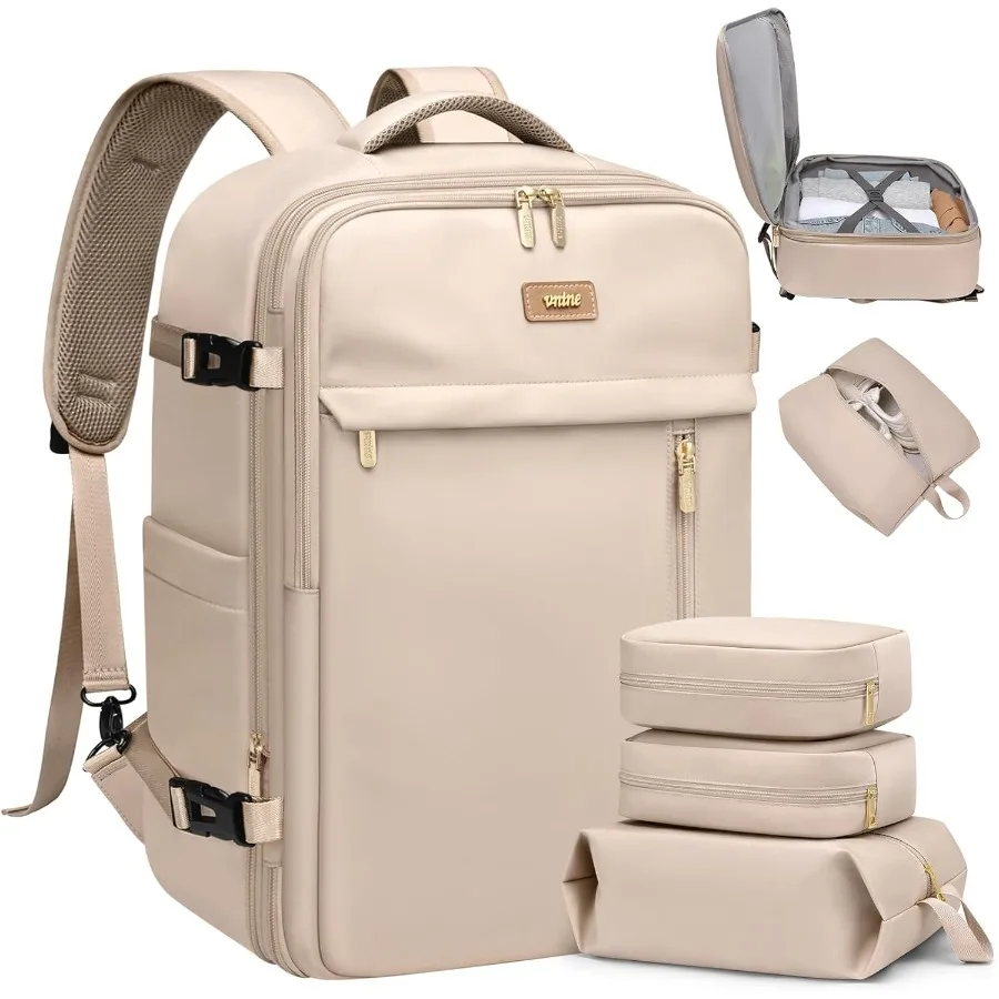 Travel Backpack for Women Men: 40L Expandable Carry on Backpack for Airplanes with 3 Packing Cubes and USB Charging Port Large