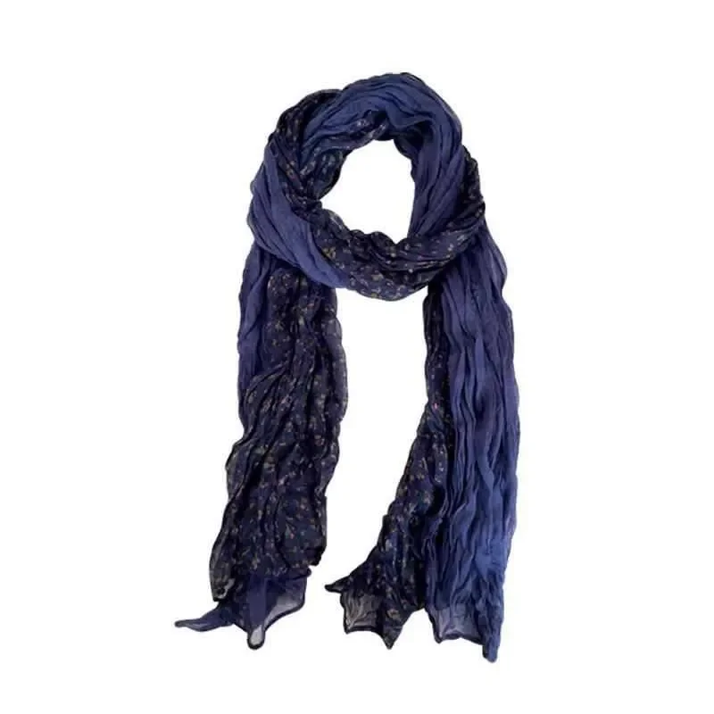 Bufanda plisada floral de algodón y lino Dali viaje fotografía atmósfera chal fino protector de cuello bufanda