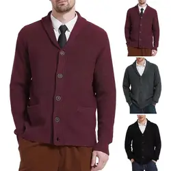 Cárdigan de lana merina con cuello chal para hombre, Chaqueta de punto suave con bolsillos, elegante, Invierno