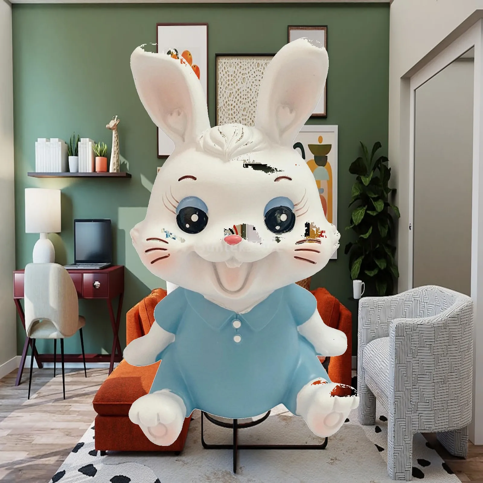 Rabbit Statue Resin Figurine Miniature Animal Sculpture for Home Decor Cute Bunny Ornament for Cabinet Shelf Desk Display