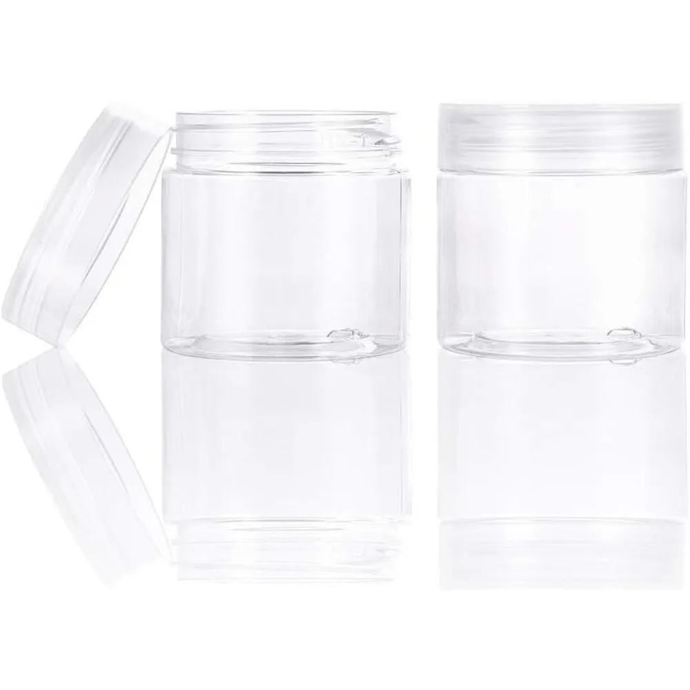 20 Pack 2oz PET Plastic Round Container Jars with Clear Lids and and Leakproof Gasket for Beads, Crafts, Body Scrub Creams