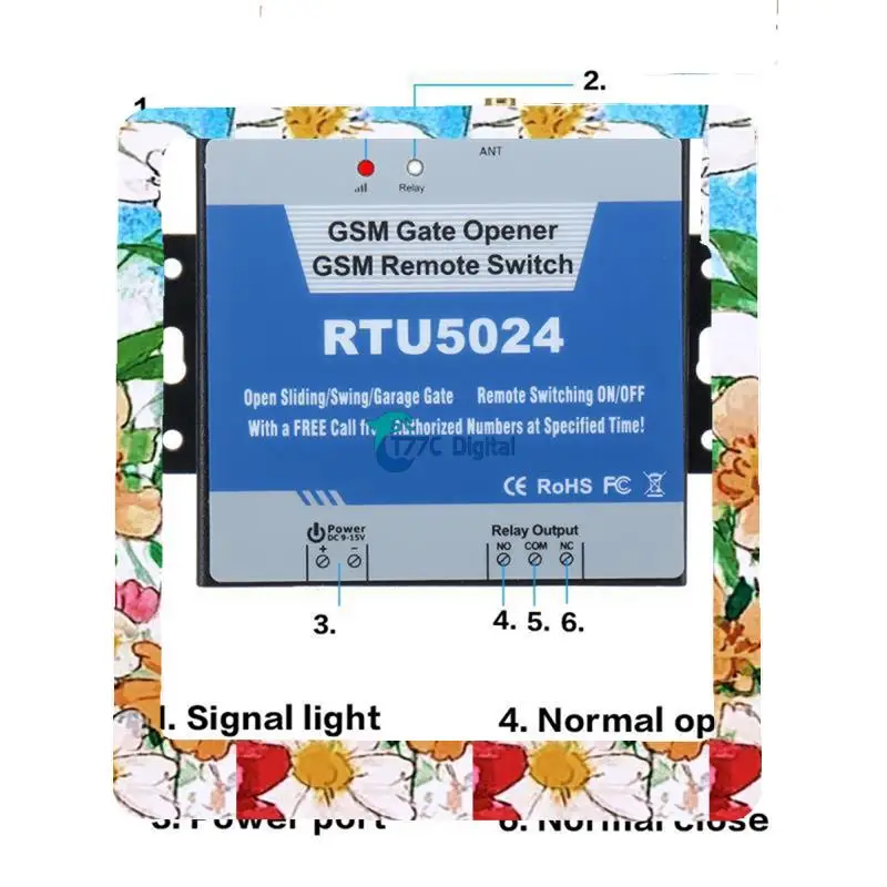 RTU5024 GSM ประตูรีเลย์สวิทช์รีโมทคอนโทรลไร้สายประตูเสาอากาศยาว 850/900 /1800/1900Mhz