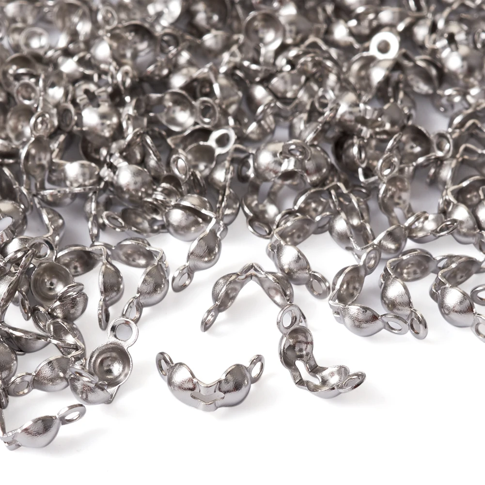 

200Pcs 304 Stainless Steel Bead Tips Double Hole End Clasp Beads Open Cover Crimp Connector Beads For DIY Jewelry Making Finding