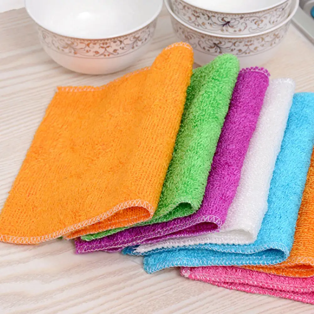 1/5PCS Home & Living Anti-grease Household Bamboo Fiber Scouring Pad Dish Cloth Washing Towel Cleaning Rags