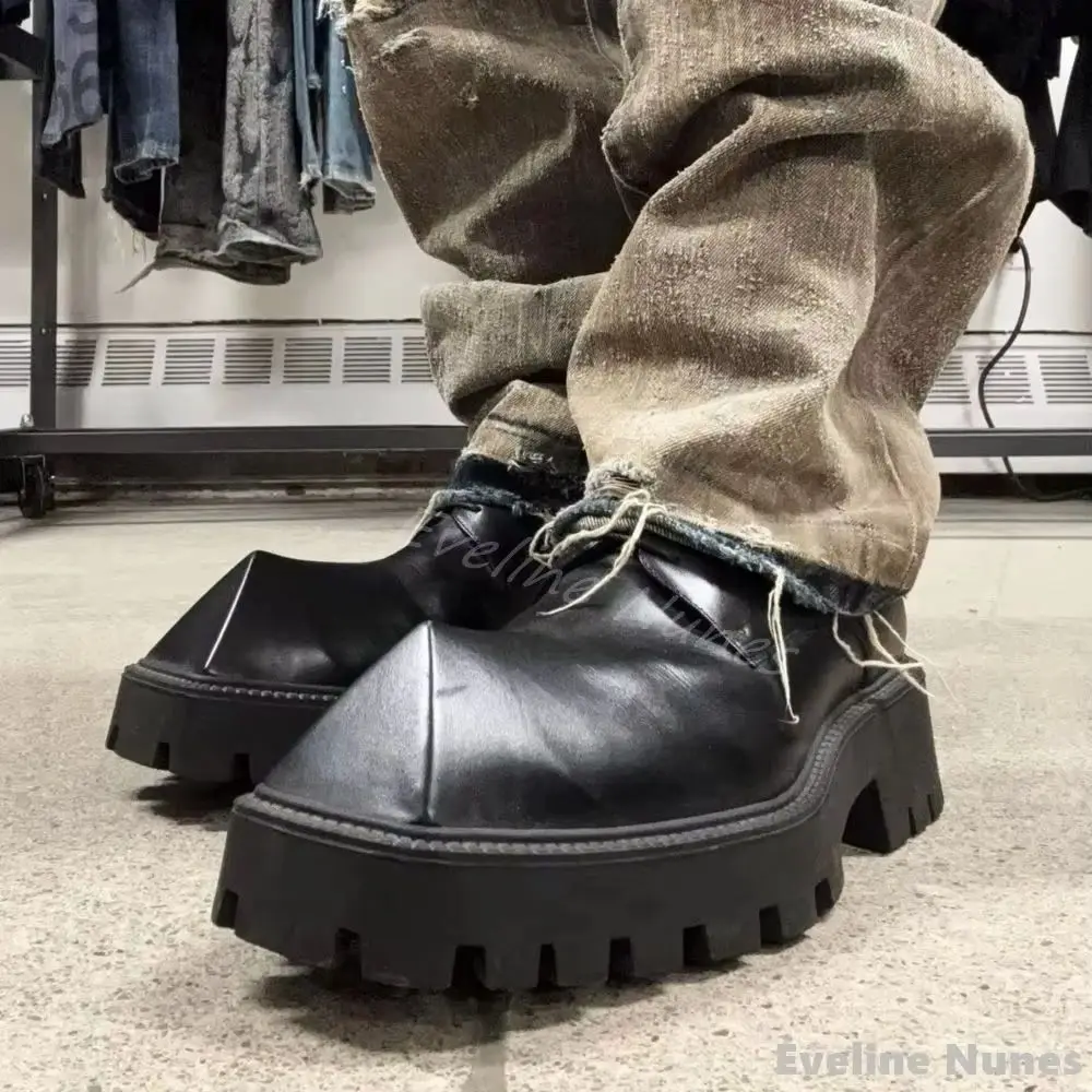 Rhino horn platform leather shoes women/men lace-up Dress All-match derby shoes 2025 new fashion British retro Casual shoes