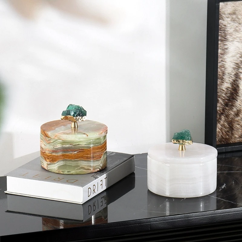 

Light luxury natural jade storage jar decorative ornament, French home desktop bedroom dresser jewelry box