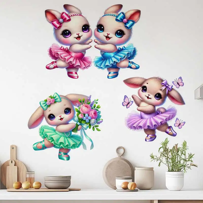 Watercolor Ballet Bunny Wall Sticker Kids Room Decor Bathroom Living Room Decor Cabinet Refrigerator Home Decals S925