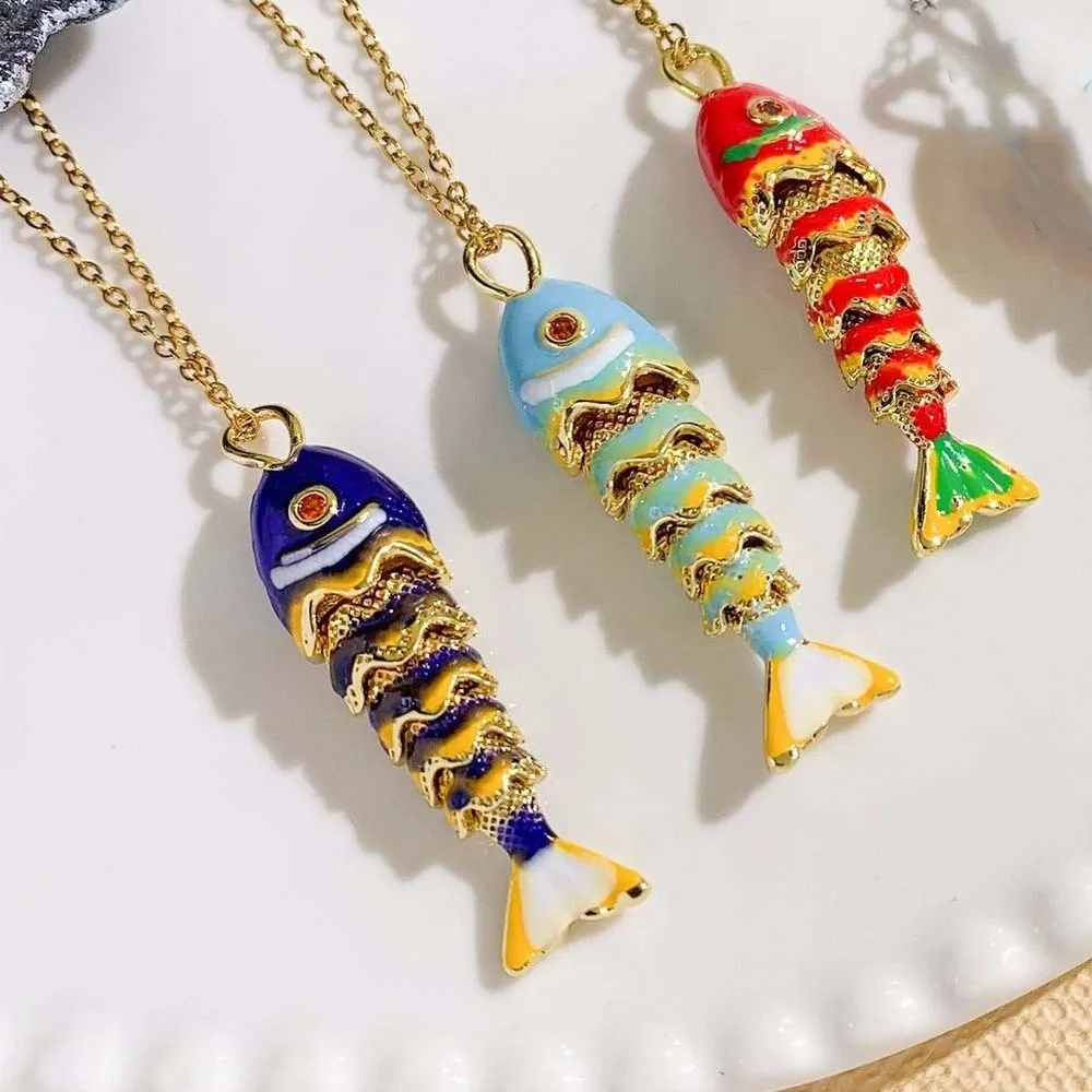 Carp Plated Enamel Fish Charms 3D Jewelry Accessories Brass Colorful Small Koi Waterproof Creative Movable Mini Metal Fish