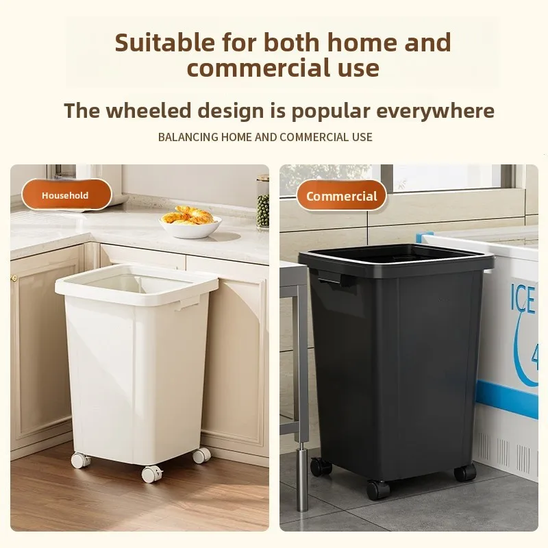 New 2026 Large Capacity Movable Wheeled Trash Can Kitchen Home Office Commercial High End No Bending Required Multifunction Bin
