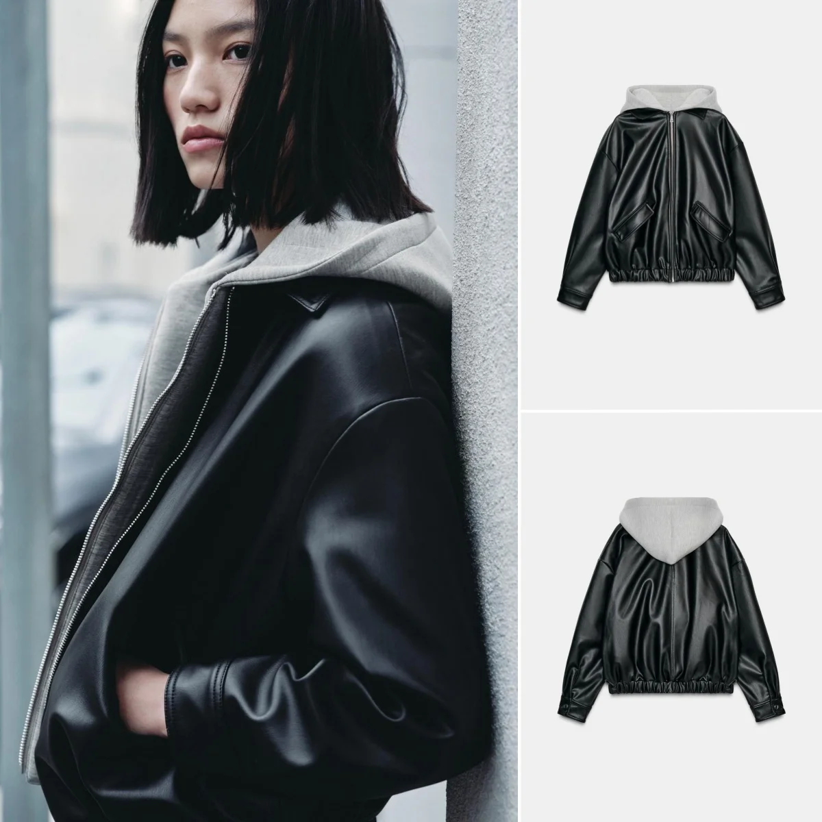 

Осенне-зимнее женское пальто-манто из искусственной кожи со шляпой, дизайнерская версия-стойка, длинная клетчатая застежка-молния све...