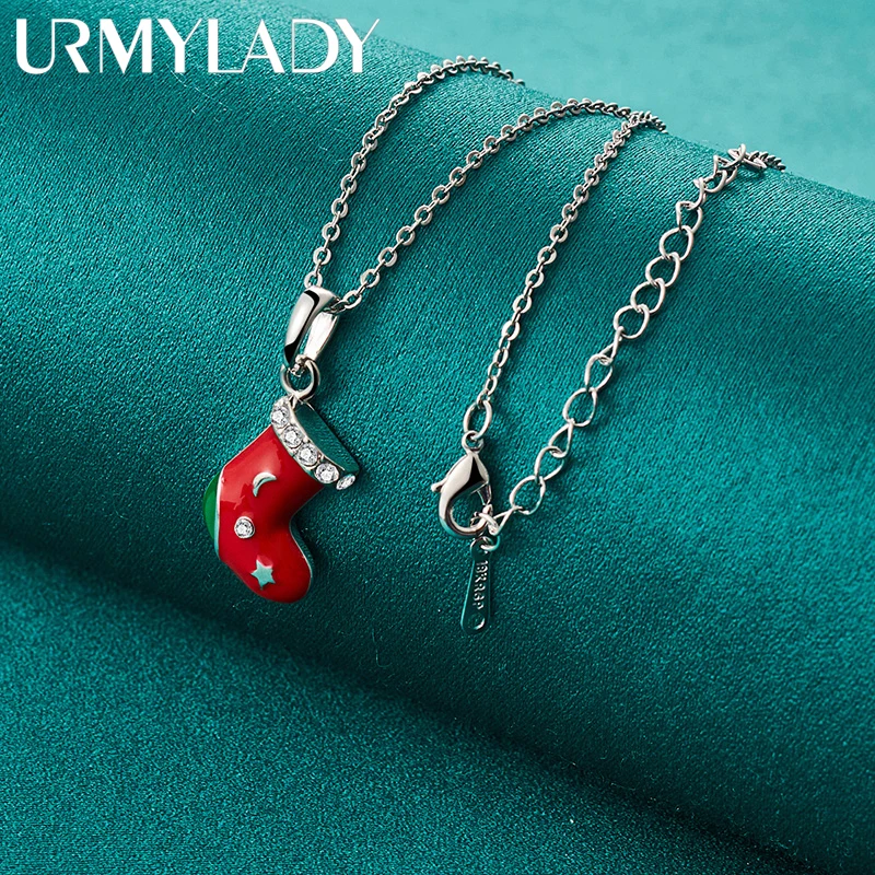 URMYLADY 925 Sterling Silver Christmas Stockings 16/18/20/22/24/26/28/30 Inch Pendant Necklace For Women Party Fashion Jewelry