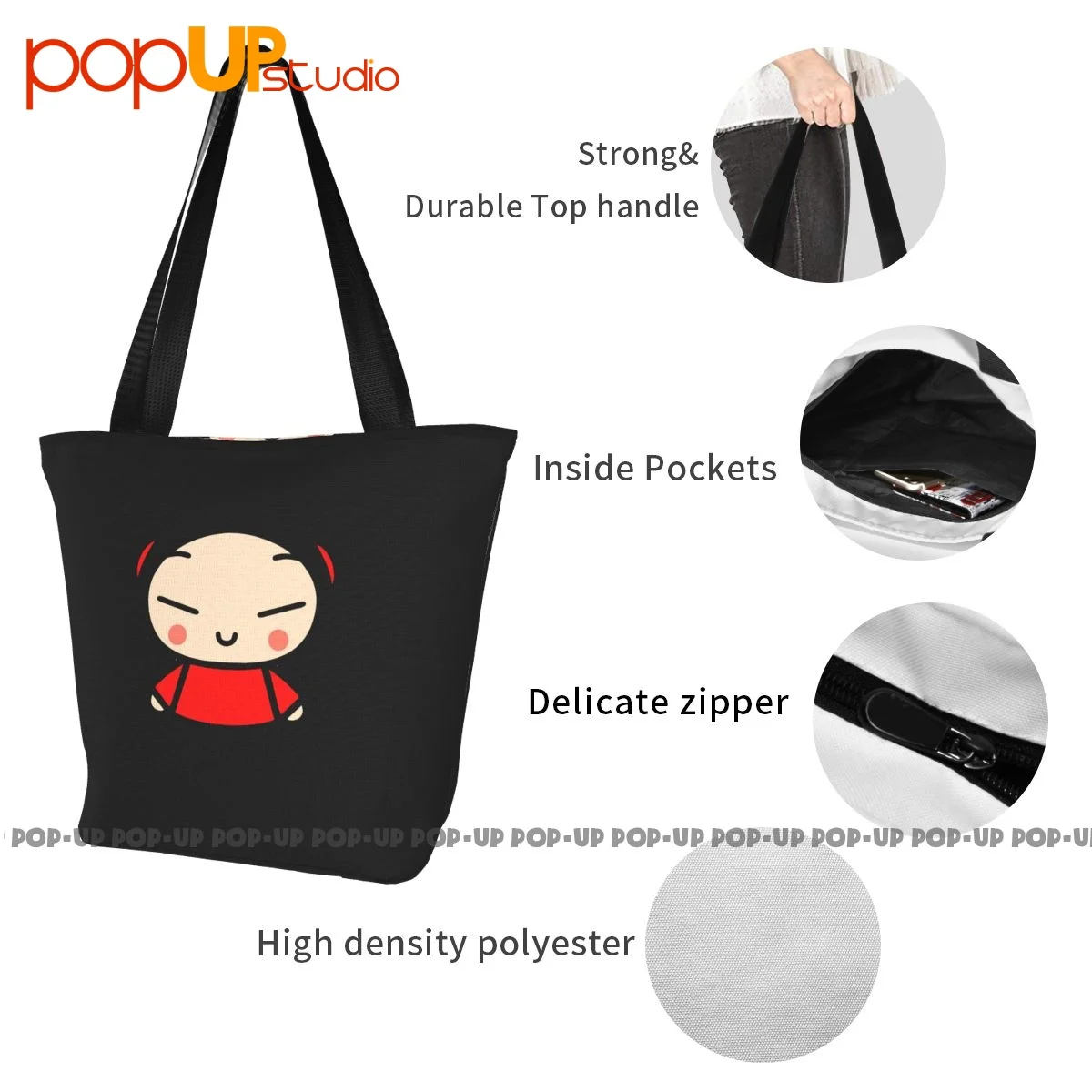 Pucca Love Garu Cute Korean Cartoon Show Kawaii Outdoor Handbags Lunch Bag Shopping Bag Tear-Resistant