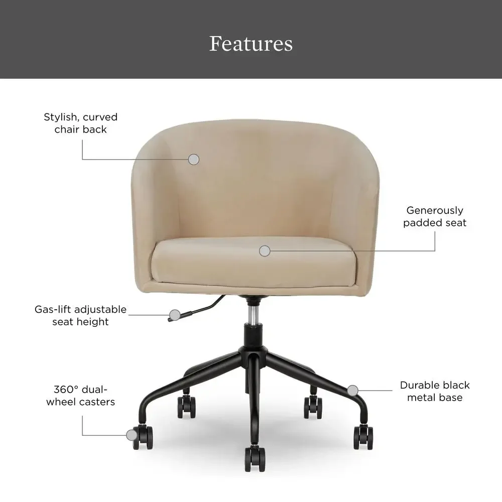 Ergonomic Office Chair Velvet Beige Barrel-Back Armrests Gas-Lift 360° Mobility Beige Office Chair Low-Profile Design Adjustable image 2