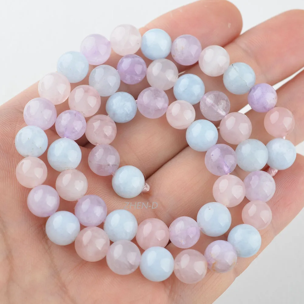 

ZHEN-D Natural Stone Multicolor Crystal 8mm Smooth Loose Beads DIY for Jewelry Making Gemstone Sweet Pink Bracelet Necklace