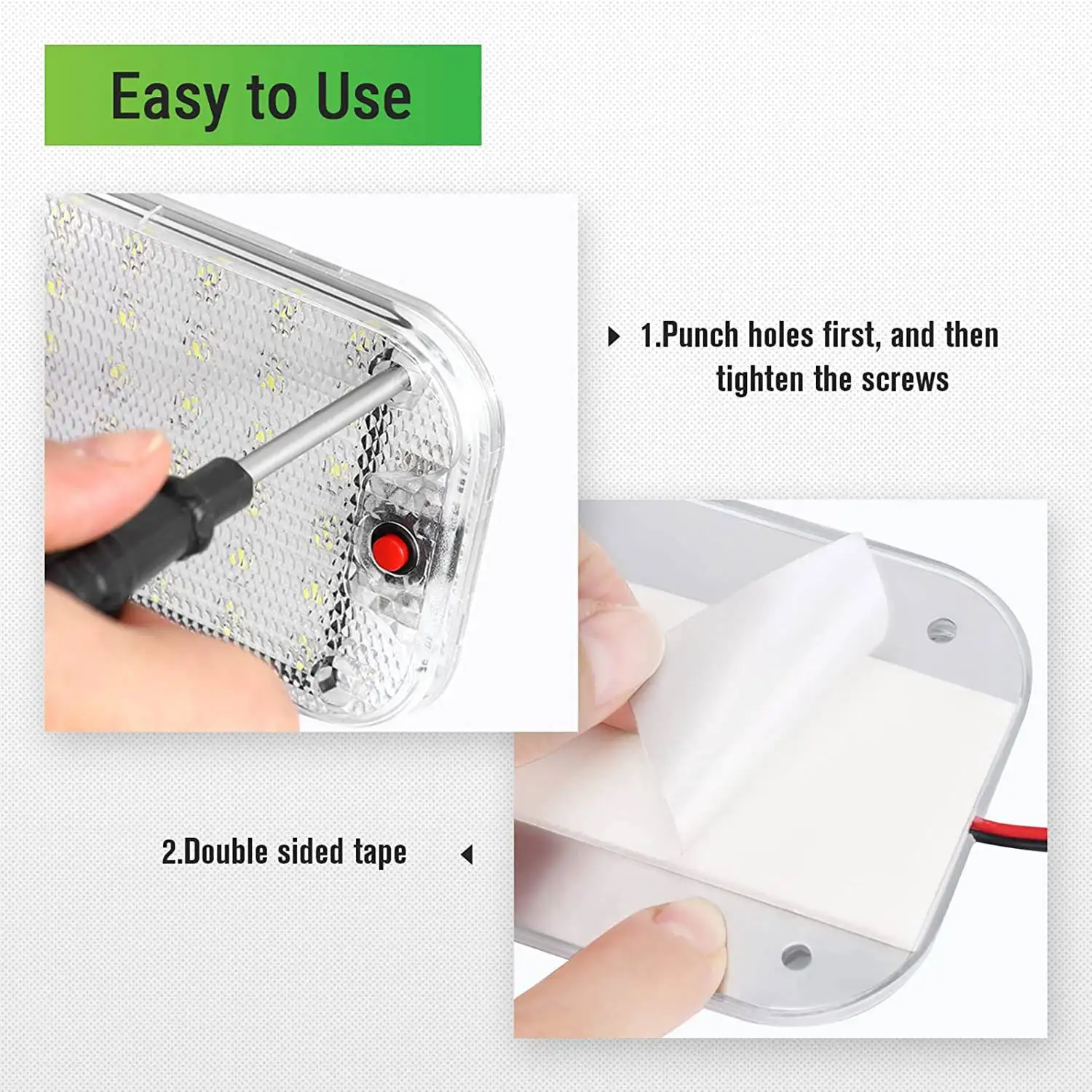 #652U LED 48LEDs 12V - 85V White Lamp with ON / OFF Switch for Car Campers (Aluminum alloy+PC)