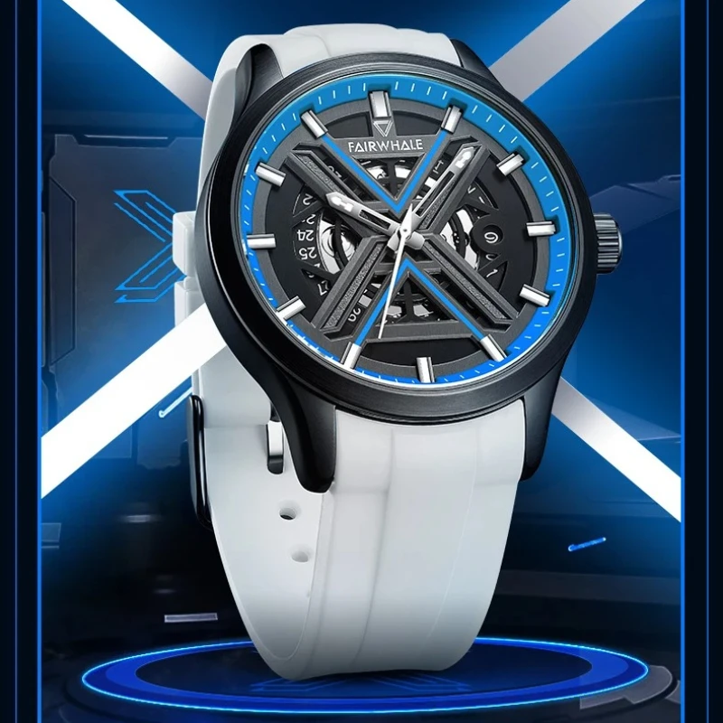 

Mark Fairwhale 6190 Fashion Men's Automatic Mechanical Watch Cool Automatic Date Casual Silicone Strap Watches for Man Reloj