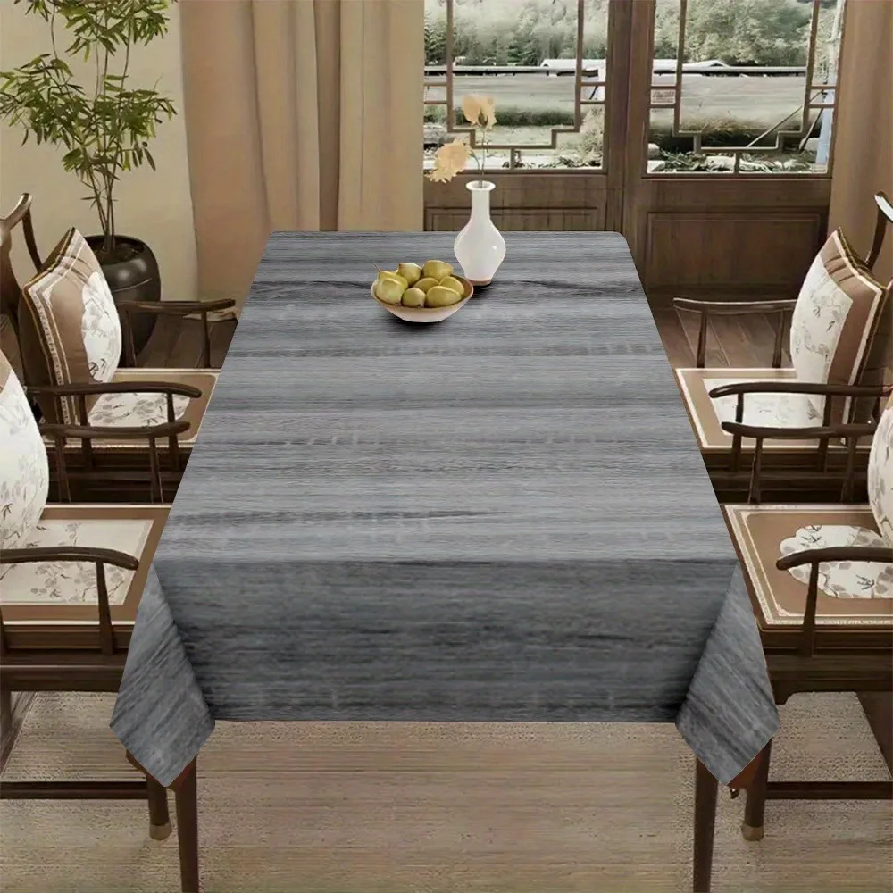 Square wood-grain pattern grey polyester tablecloth, machine-washable fabric, suitable for indoor use