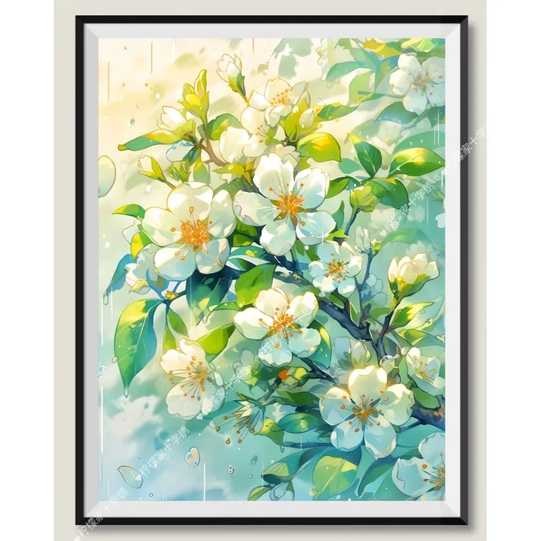 

9ct 65x85cm pear blossom Embroidery DIY Chinese Style Printed Kits Cross Stitch Needlework Set Home Decor Crafts