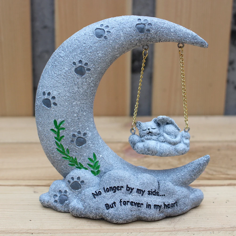 

Moon Cat Monument Resin Pet Memorial Gifts Tombstones Grave Markers Kitten Headstone Garden Decoration Indoor Outdoor Durability