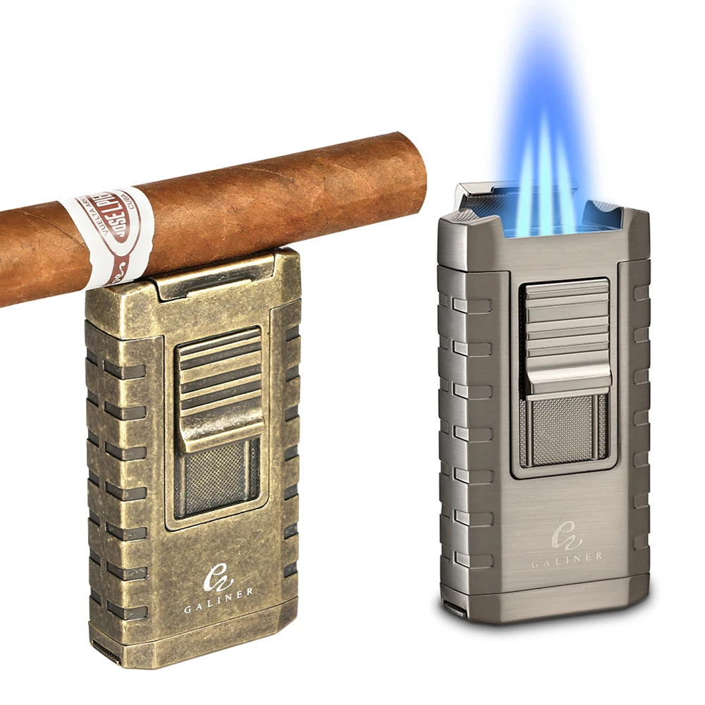 

GALINER Vintage Cigar Lighter Metal 3 Torch Jet Gas Lighters With Punch Cigar Smoking Tool