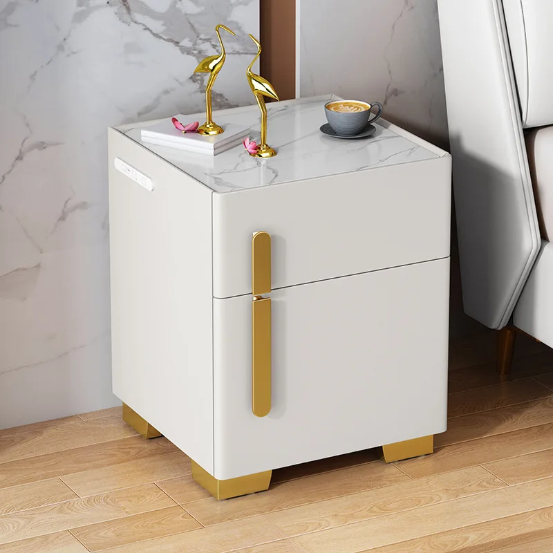 Smart bedside table, integrated secure wireless charging, bedside table with lamp fingerprint lock
