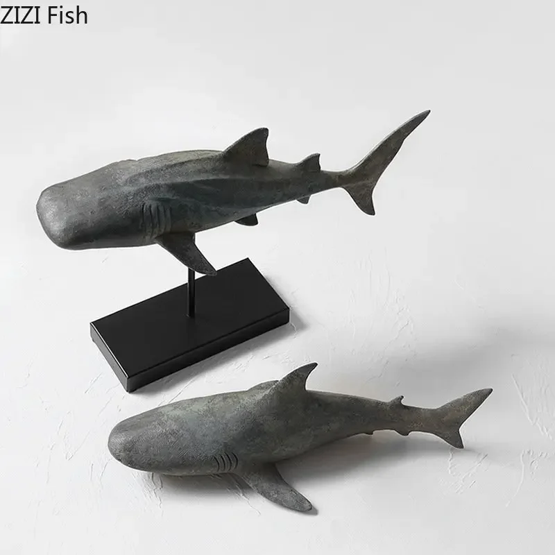 Simulated Animal Model Shark Statue Room Aesthetics Desk Decoration Retro Shark Sculpture Resin Ornaments Vintage Home Decor