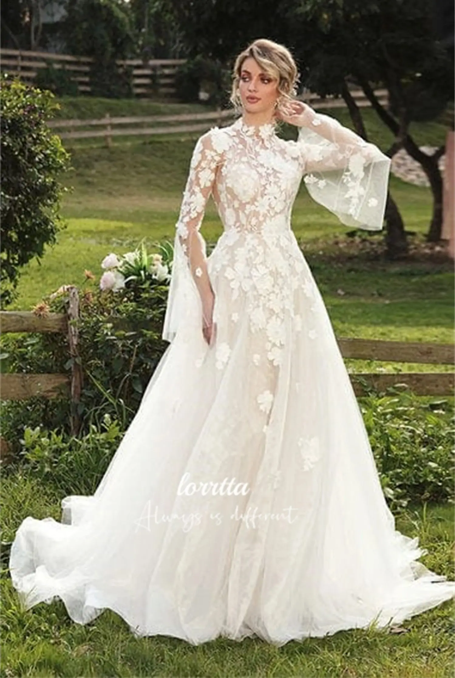 Lorrtta Vestido de novia de tela floral blanca Vestidosbrautkleider damen vestido de novia vestido de novia فستان وmire