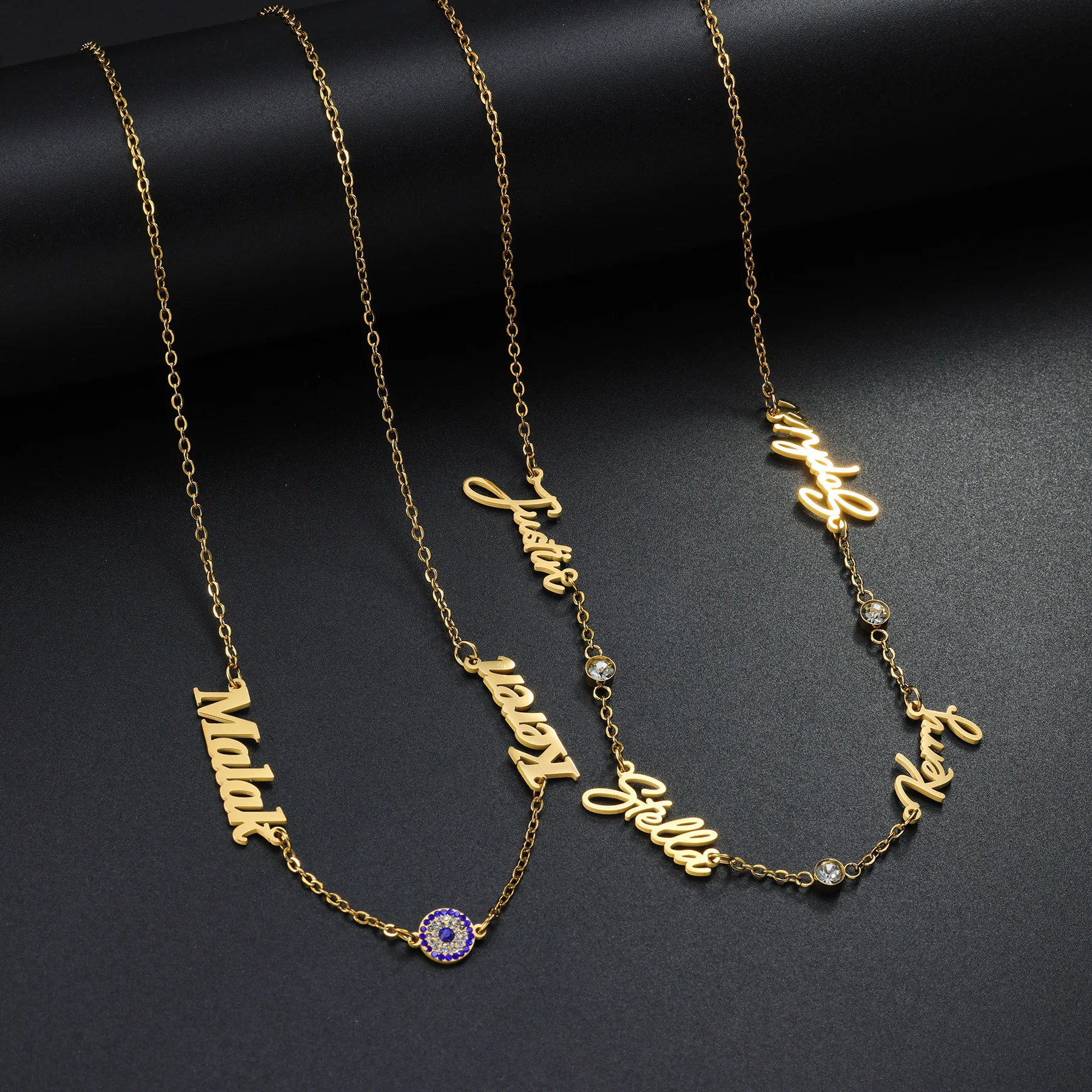 Personalized Custom Multiple Names Zircon Necklace for Women Stainless Steel Stone Pendant Chain Collar Christmas Jewelry Gift