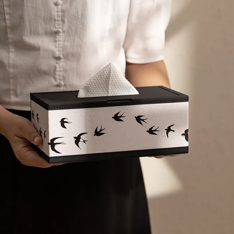

European PU Leather Paper Drawer Creative Flower Swallow Tissue Box Living Room Showroom Luxury Decoration Storage Ornaments