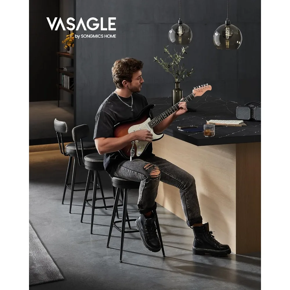 Collezione VASAGLE EKHO-sgabelli da Bar Set di 2, sgabelli da Bar girevoli altezza bancone con schienale, pelle sintetica con cuciture, metà