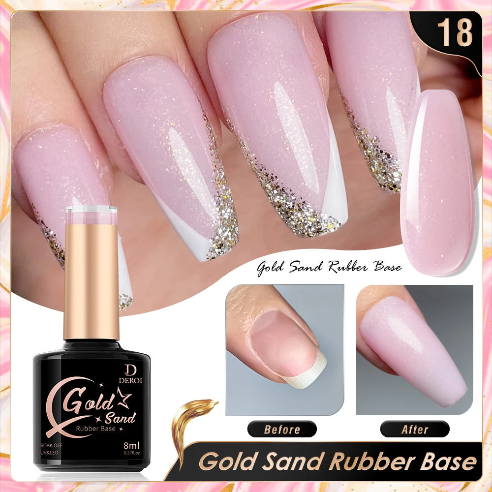 Deroi Base in gomma Coat Gel UV Top Coat Nail Gel Polish Nude Pink Glitter Gel Polish vernice Semi permanente Soak Off per Manicure