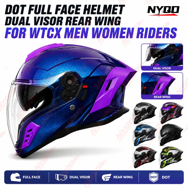 DOT Motorcycle Full Face Helmet Dual Visor Rear Wing Demon Mask Racing Riding Helmet All Season For Men Women Riders