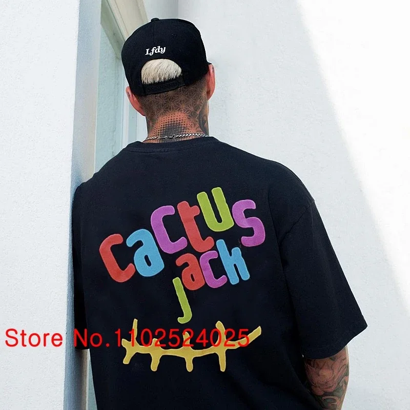 Cactus Jack t-shirt colorata schiumata lettera stampa estate sciolto Casual uomo donna coppia moda girocollo manica corta