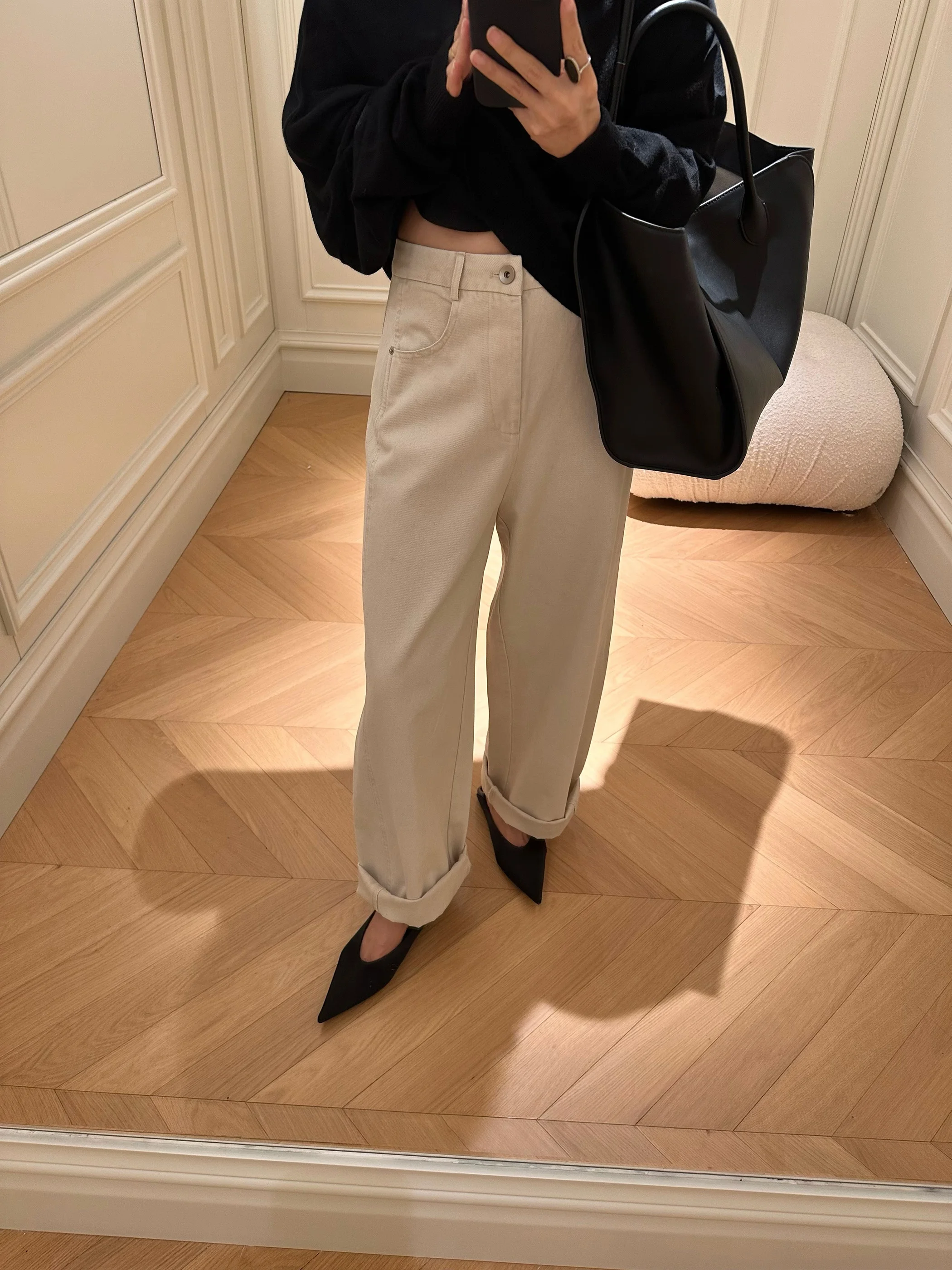 

Модные джинсы с высокой талией, утягивающие, из чистого хлопка, с круглым низом, широкие штанины, повседневные, свободного кроя, для взрослых, зимние, сезонные