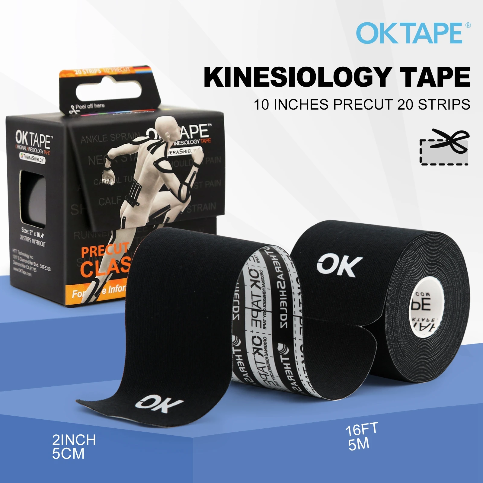 OK TAPE Kinesiology Tape 4 Rolls 5CMx5M, 2Pro+2Classic Precut, Cotton Elastic Athletic Tape, Waterproof Breathable Latex Free