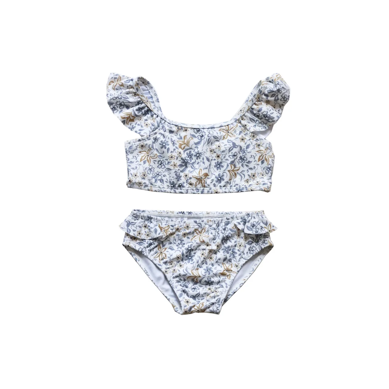 Costume da bagno Bikini per neonate Ins costume da bagno diviso elastico alto 3 pezzi costume da bagno floreale per bambini piccoli freschi per 1-8Y