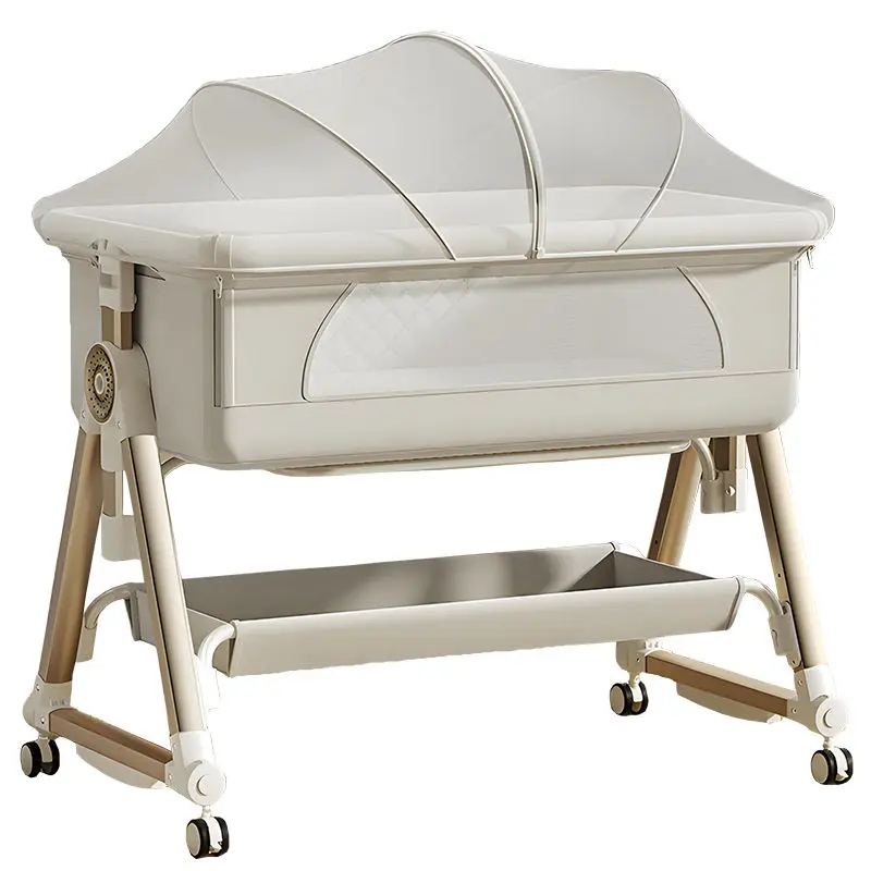 Bedside Bassinet for Baby Rocking Bassinet with Comfy Mattress and Wheels 6 Height Adjustable Portable Bedside Crib for Newborn