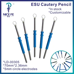 LD-00305 Wholesale Electrosurgical 5mm circle electrode 70mm*2.36mm,disposable esu cautery pencil 10pcs/packing
