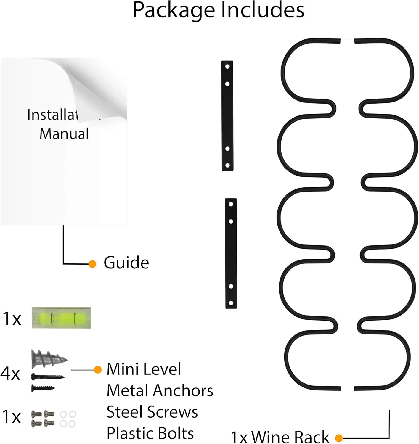 5-Bottle Under Cabinet Wine Rack, Metal Black Kitchen Organizer for Liquor Storage and Wall Mount