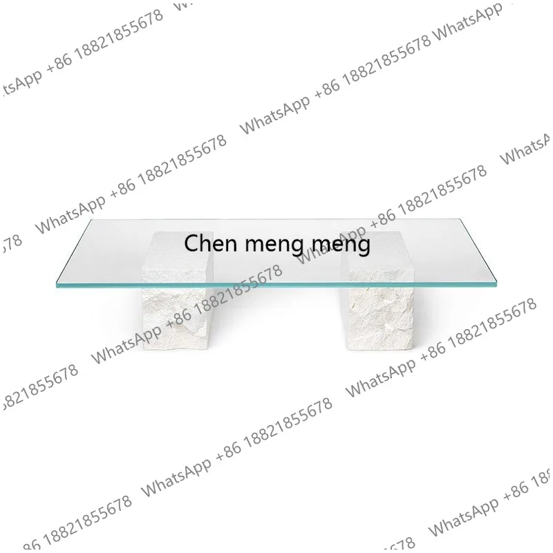 

Французский кофейный столик из натурального мрамора в стиле лёгкой роскоши, прямоугольный, со стеклянной столешницей, для гостиной