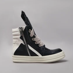 Brand Casual Men Shoe High Top Quality Women Sneaker Jumbo Lace Up Ankle Boot Geobasket Black Leather Zip Boot Flat Luxury Shoe