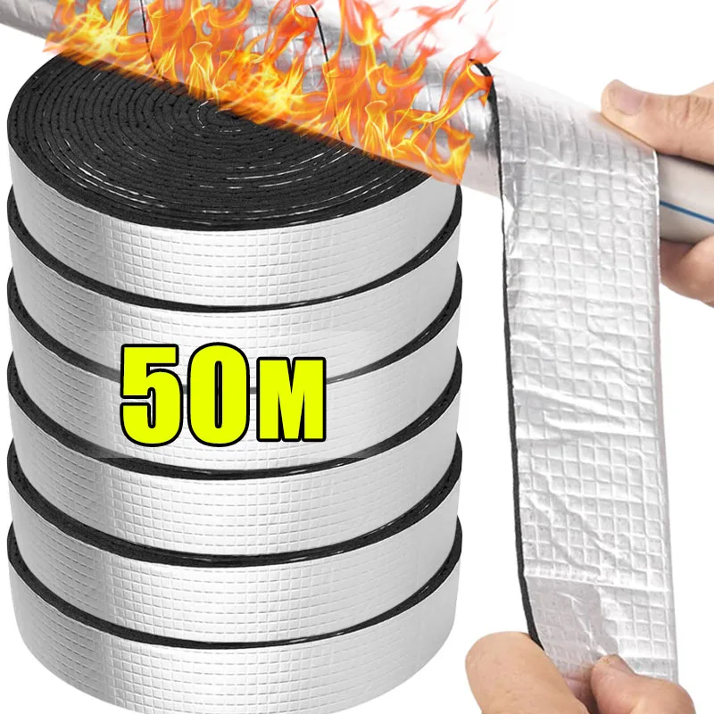 

2/10M Outdoor Foam Keep Warm Pipes Tape Winter Pipeline Insulation Aluminum Foil Black Fire Protection Strong Tape Waterproof