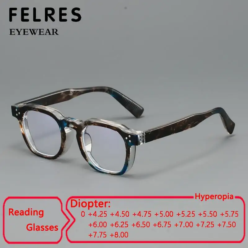 

Thick Frame Square Vintage High Strength Anti Blue Light Reading Glasses Men Finished Presbyopia Readers Glasses +4.25 to +8.0